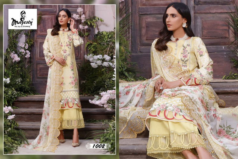 Majesty Ramsha Vol 3 Luxury Lawn Collection Pure Cotton Embroidered Pakistani Style Party Wear Salwar Suits