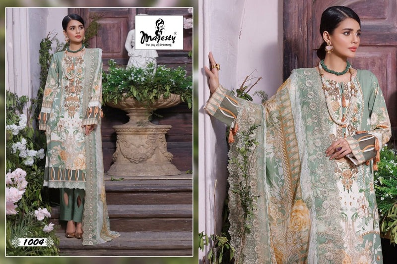 Majesty Ramsha Vol 3 Luxury Lawn Collection Pure Cotton Embroidered Pakistani Style Party Wear Salwar Suits