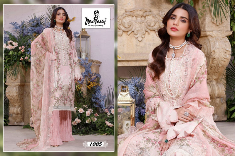 Majesty Ramsha Vol 3 Luxury Lawn Collection Pure Cotton Embroidered Pakistani Style Party Wear Salwar Suits