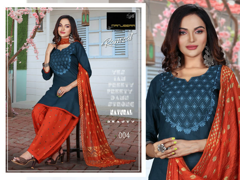 Manjeera Fashion Ramzat Satin Printed Patiala Style Stylish Festive Wear Ready Made  Salwar Kameez