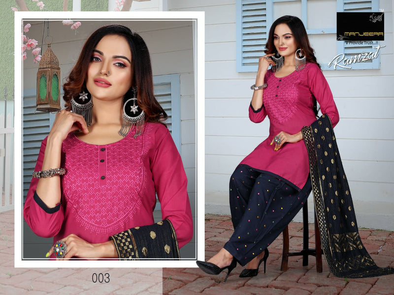 Manjeera Fashion Ramzat Satin Printed Patiala Style Stylish Festive Wear Ready Made  Salwar Kameez