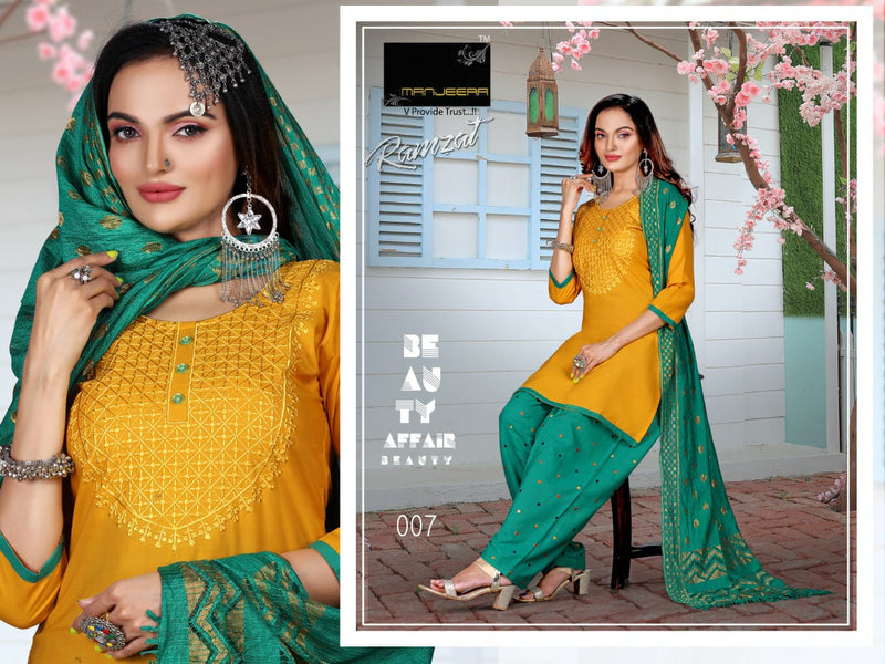 Manjeera Fashion Ramzat Satin Printed Patiala Style Stylish Festive Wear Ready Made  Salwar Kameez