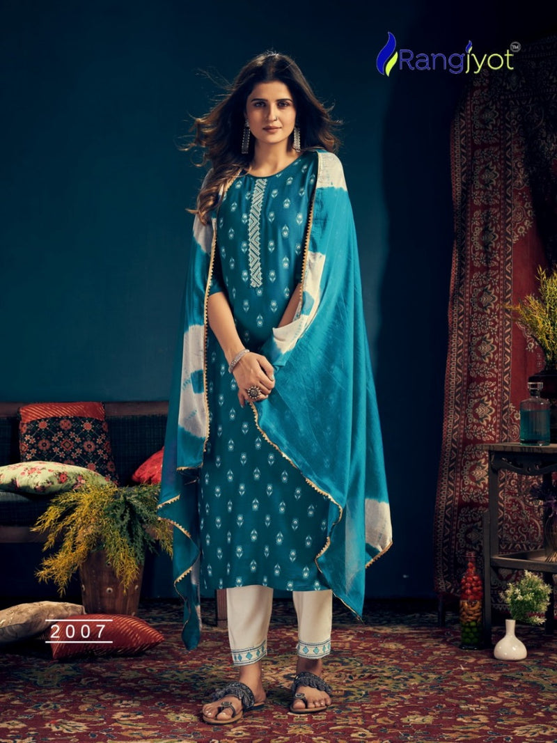 Rangjyot Rangmaya Vol 2 Rayon Print Stylish  Kurtis With Tie Patti Work