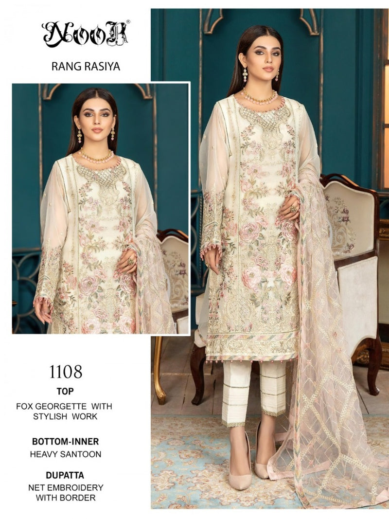 Noor Rang Rasiya Georgette Designer Pakistani Style Salwar Suits With Heavy Embroidery