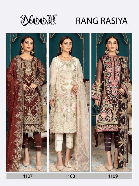 Noor Rang Rasiya Georgette Designer Pakistani Style Salwar Suits With Heavy Embroidery
