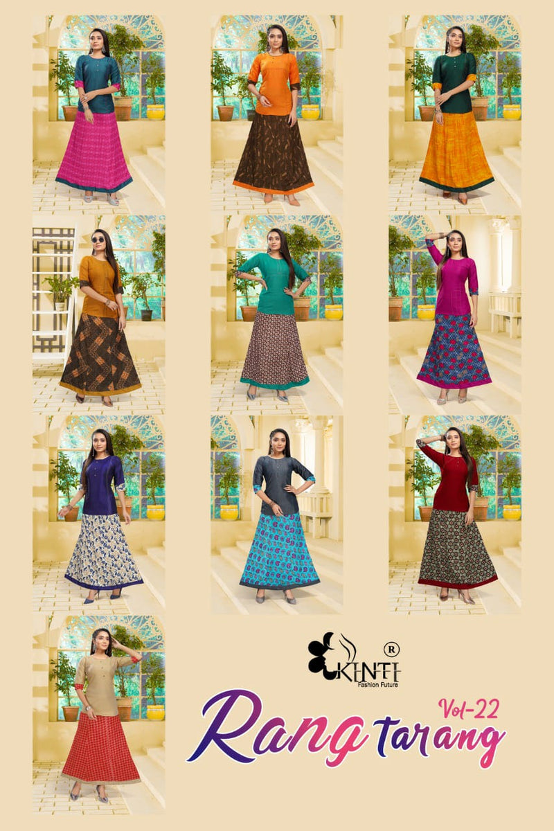 Kinti Rang Tarang Vol 22 Rayon  Fancy Short Kurtis With Skirts