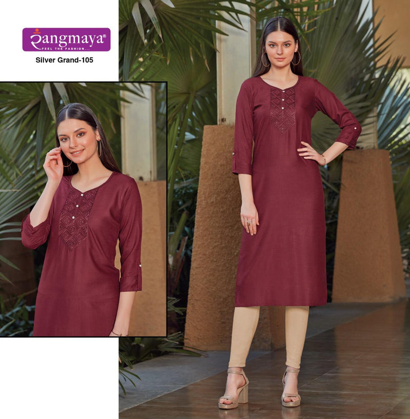 Rang Maya Presents Silver Grand Rayon Slub Fancy Office Wear Kurtis