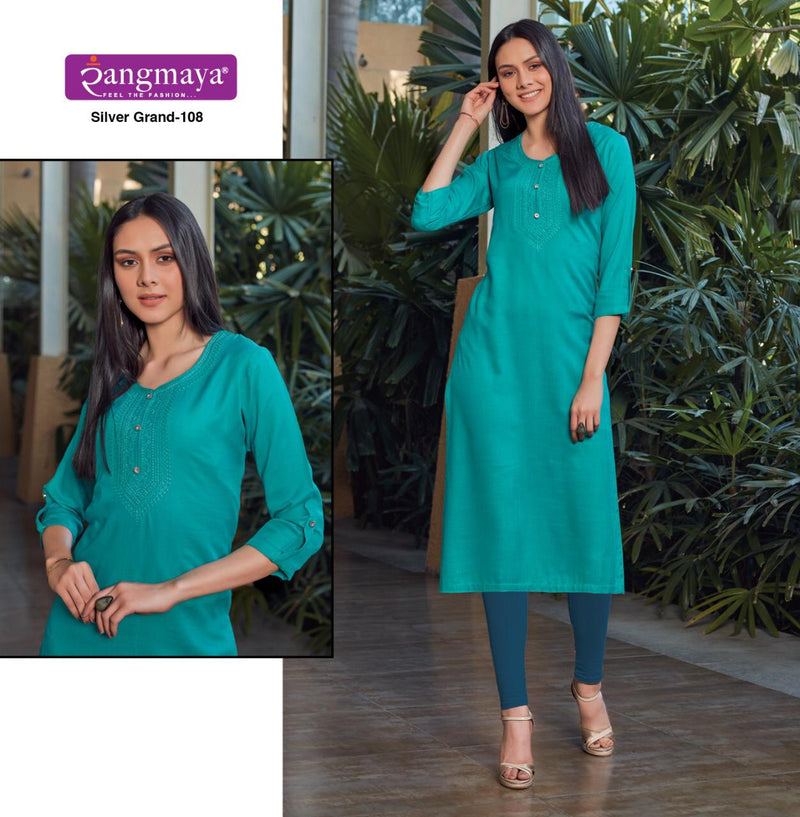 Rang Maya Presents Silver Grand Rayon Slub Fancy Office Wear Kurtis