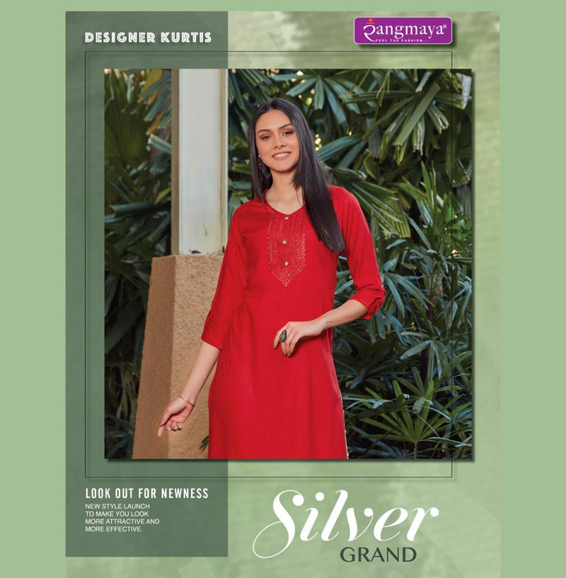 Rang Maya Presents Silver Grand Rayon Slub Fancy Office Wear Kurtis