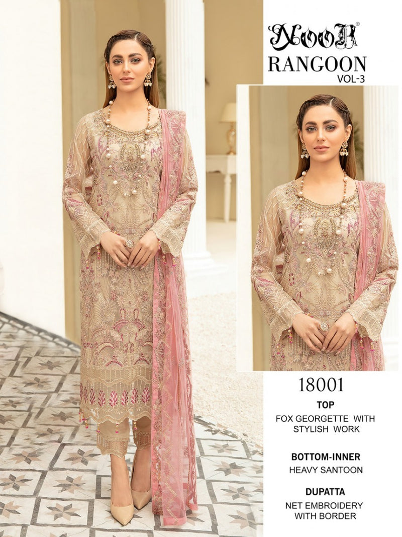 Noor Rangoon Vol 3 Georgette Embroidered Pakistani Style Party Wear Salwar Suits