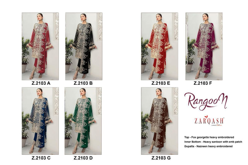 Zarqash Rangoon Z 2103 Fox Georgette Pakistani Style Designer Wedding Wear Salwar Suits