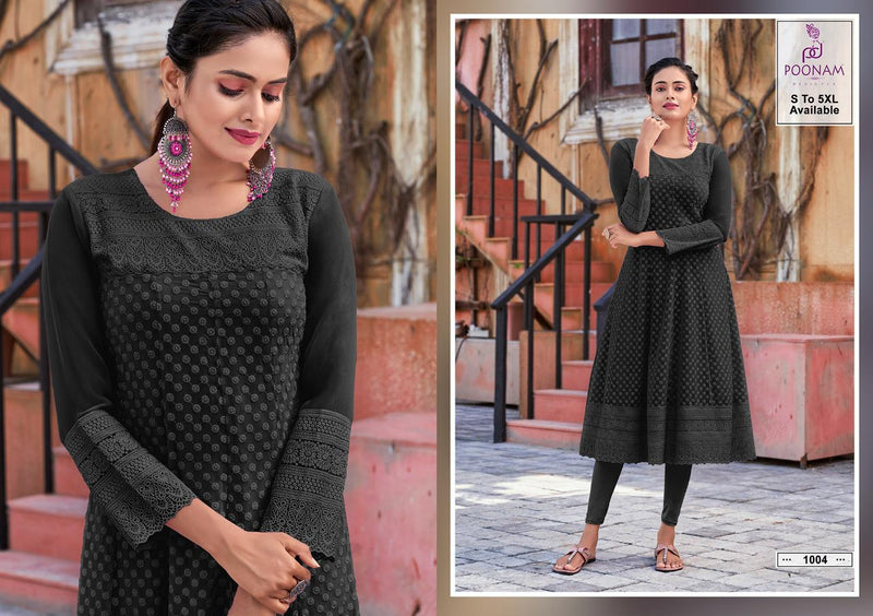 Poonam Designer Rangrez Georgette Chicken Anarkali Frock Style Stylish  Kurtis