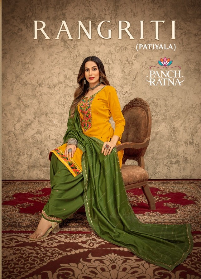 Panch Ratna Rangriti Patiyala Jam Silk With Heavy Embroidery Work Stylish Designer Festive Wear Salwar Kameez