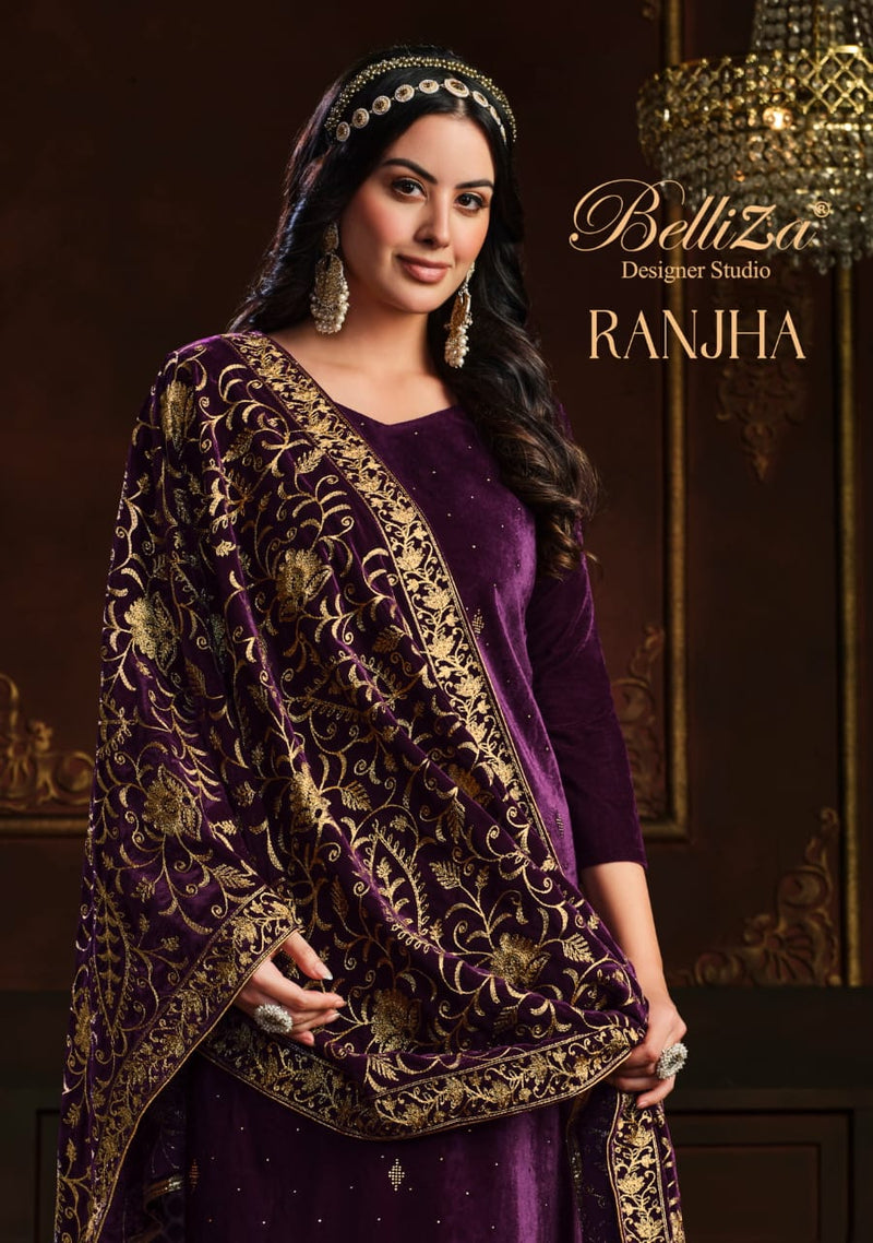 Belliza Ranjha Velvet With Heavy Embroidery Work Stylish Designer Party Wear Salwar Kameez