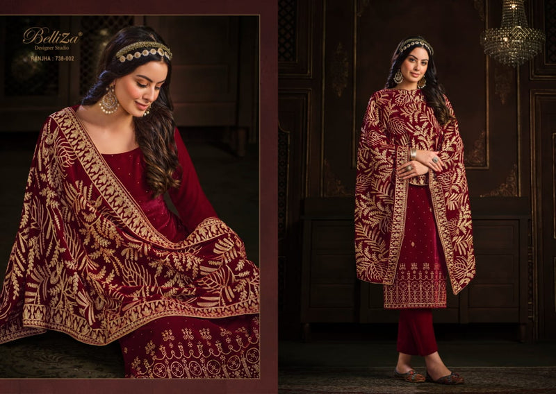 Belliza Ranjha Velvet With Heavy Embroidery Work Stylish Designer Party Wear Salwar Kameez