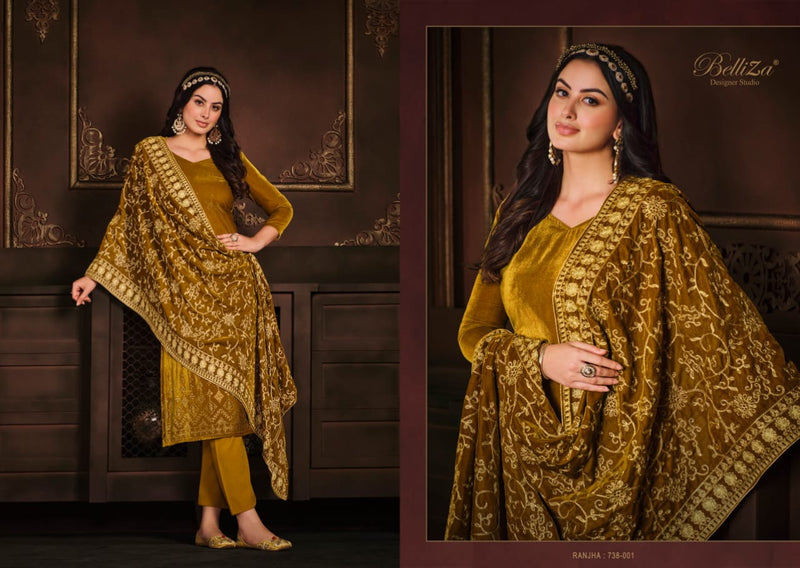 Belliza Ranjha Velvet With Heavy Embroidery Work Stylish Designer Party Wear Salwar Kameez