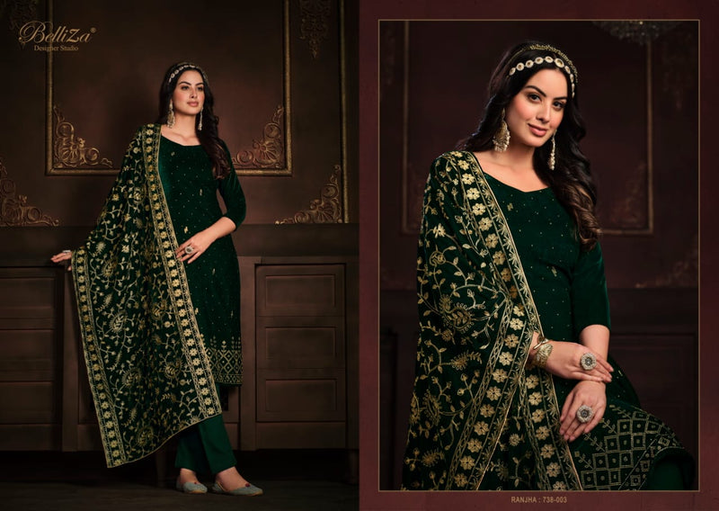 Belliza Ranjha Velvet With Heavy Embroidery Work Stylish Designer Party Wear Salwar Kameez