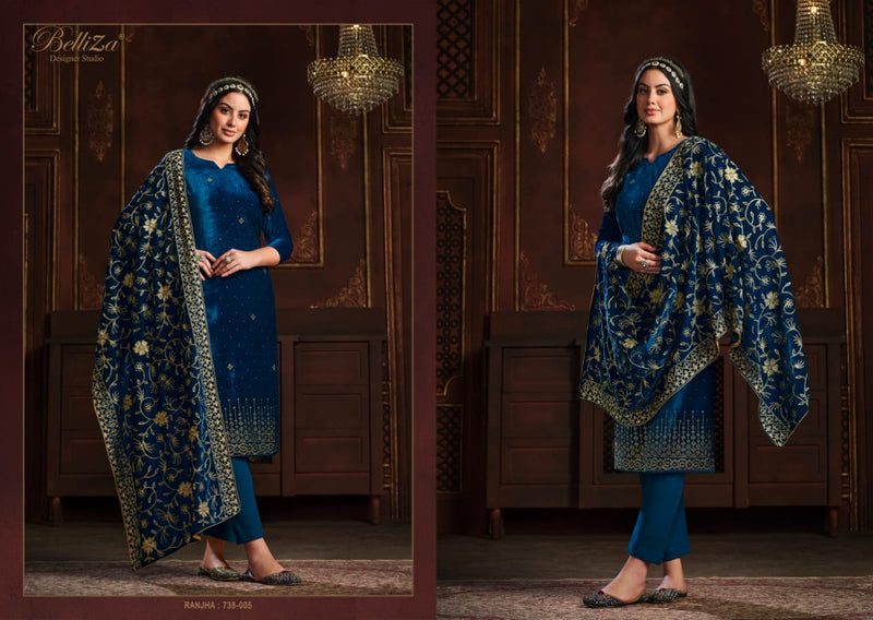 Belliza Ranjha Velvet With Heavy Embroidery Work Stylish Designer Party Wear Salwar Kameez