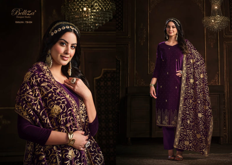 Belliza Ranjha Velvet With Heavy Embroidery Work Stylish Designer Party Wear Salwar Kameez