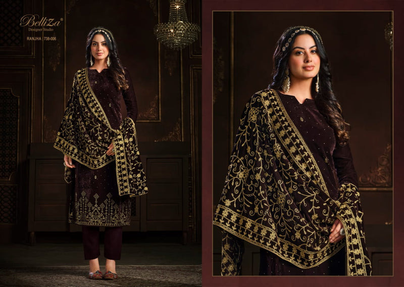 Belliza Ranjha Velvet With Heavy Embroidery Work Stylish Designer Party Wear Salwar Kameez