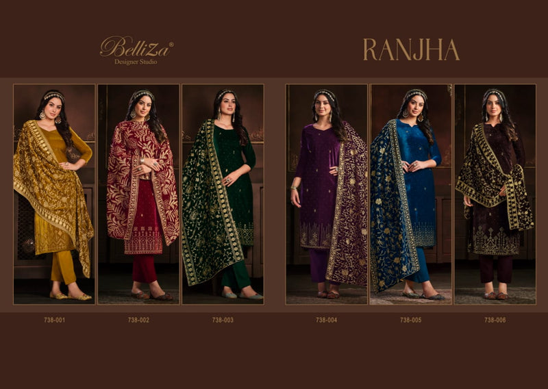 Belliza Ranjha Velvet With Heavy Embroidery Work Stylish Designer Party Wear Salwar Kameez