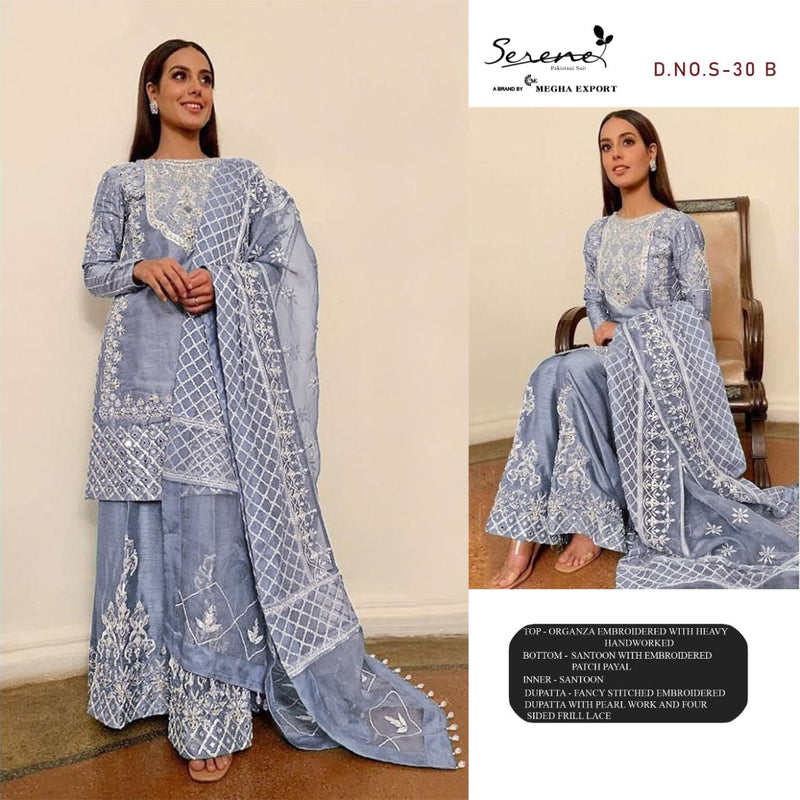 Serene Razia Organza Pakistani Style Embroidered Designer Party Wear Salwar Suits