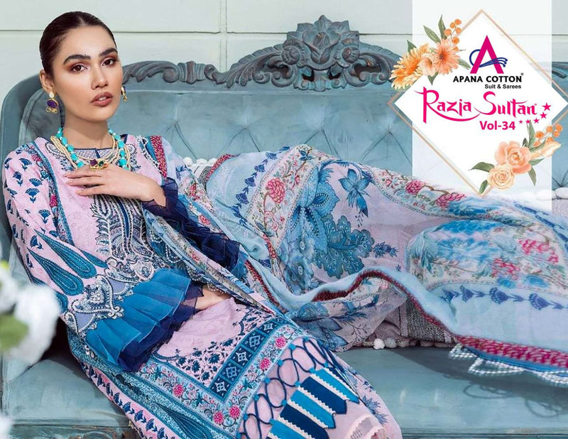 Apna Cotton Razia Sultan Vol 34 Cotton Printed Pakistani Style Party Wear Salwar Suits