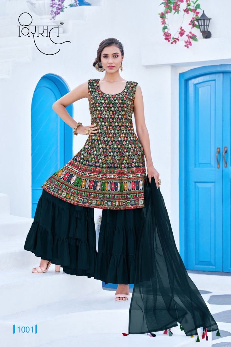 Virasat Resham Georgette Fancy Heavy Party Wear Sharara Style Kurtis