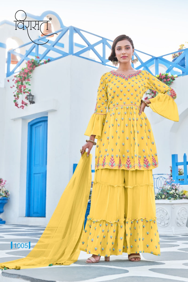 Virasat Resham Georgette Fancy Heavy Party Wear Sharara Style Kurtis