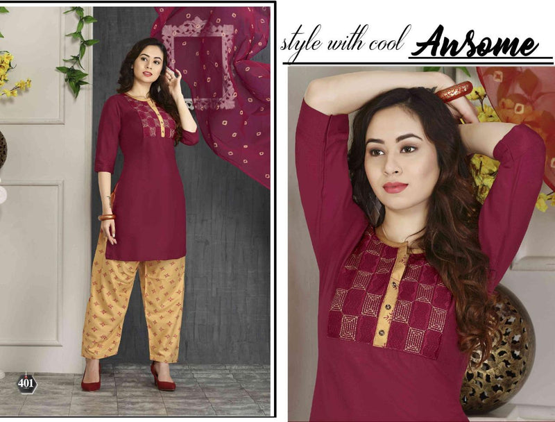 Riyaa Retro Vol 2 Rayon Embroidered Festive Wear Patiyala Style Kurtis With Bottom & Dupatta