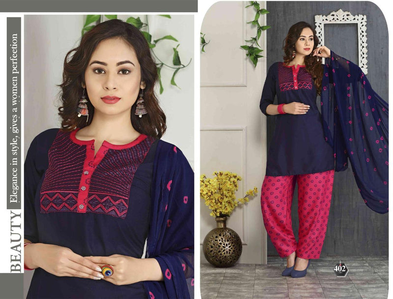 Riyaa Retro Vol 2 Rayon Embroidered Festive Wear Patiyala Style Kurtis With Bottom & Dupatta