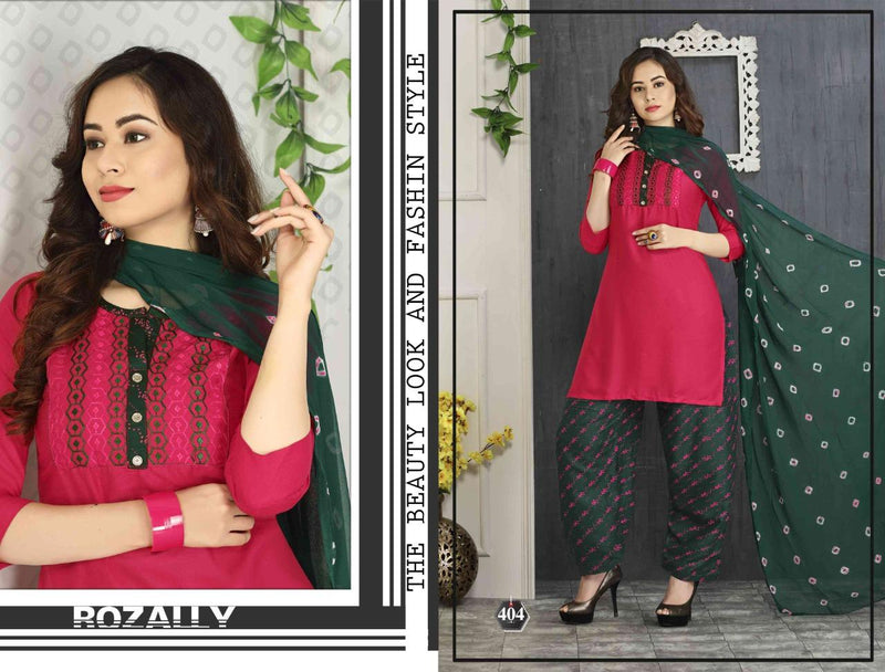 Riyaa Retro Vol 2 Rayon Embroidered Festive Wear Patiyala Style Kurtis With Bottom & Dupatta