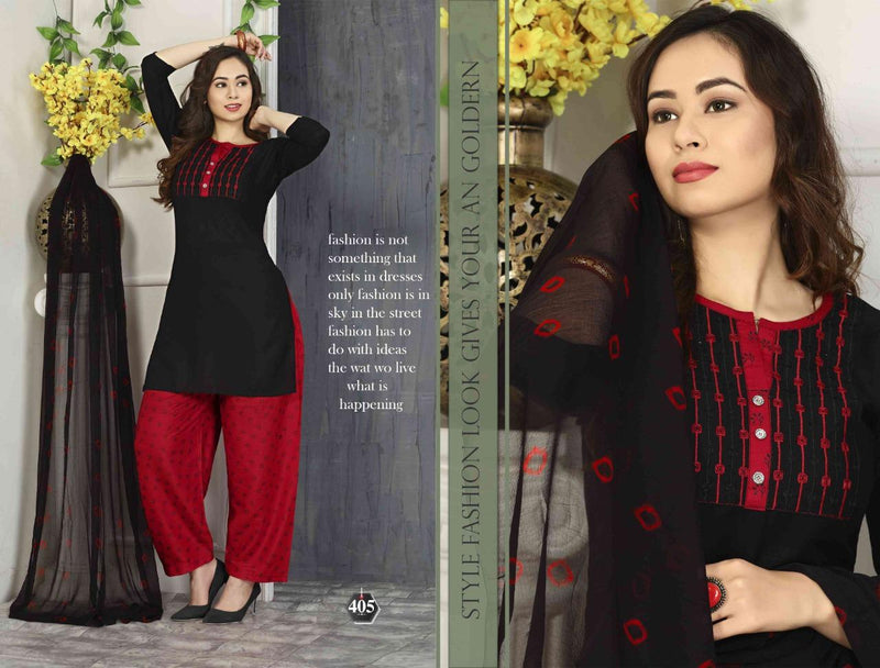 Riyaa Retro Vol 2 Rayon Embroidered Festive Wear Patiyala Style Kurtis With Bottom & Dupatta