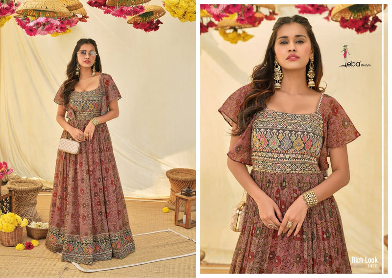 Eba Lifestyle Rich Look Georgette Embroidered Ready Made Wedding Wear Salwar Suits