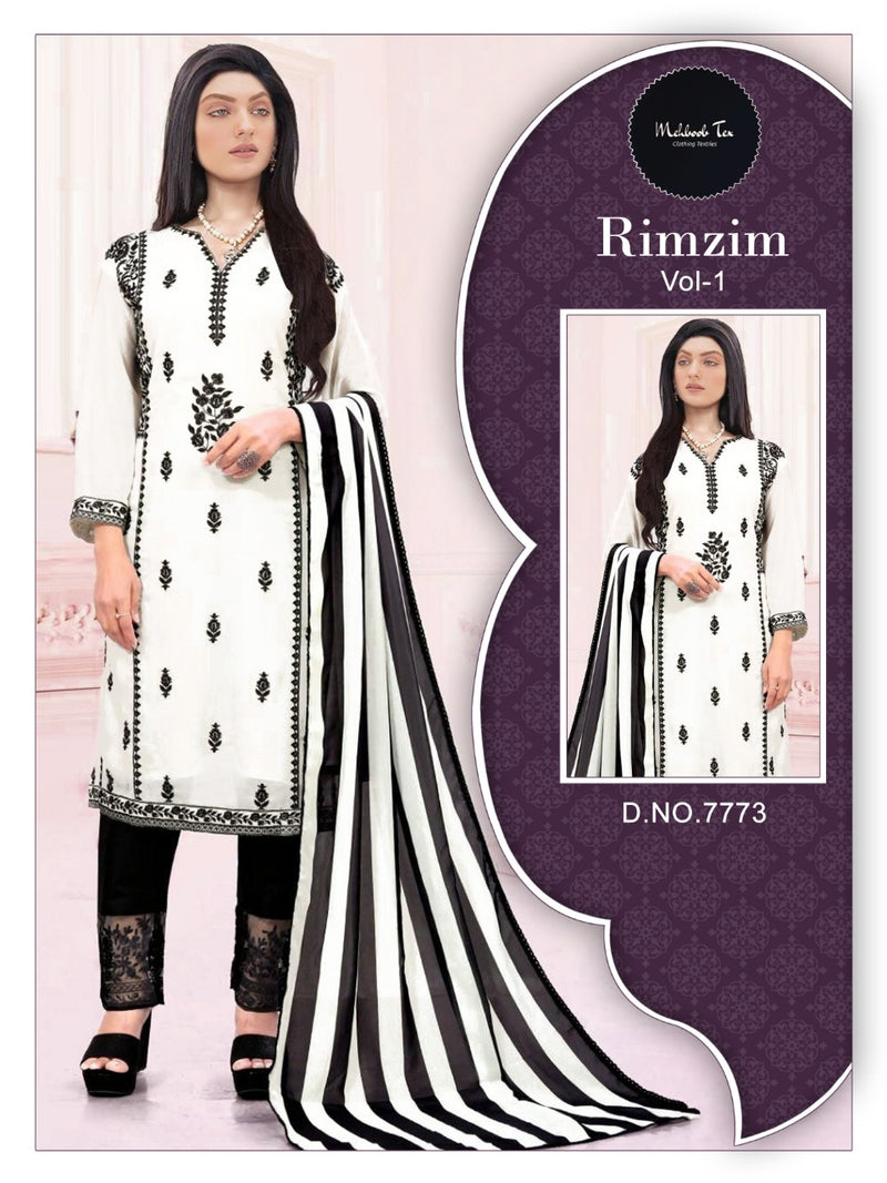 Mehboob Tex RimZim Vol 1 Georgette Party Wear Embroidered Kurtis With Bottom & Dupatta