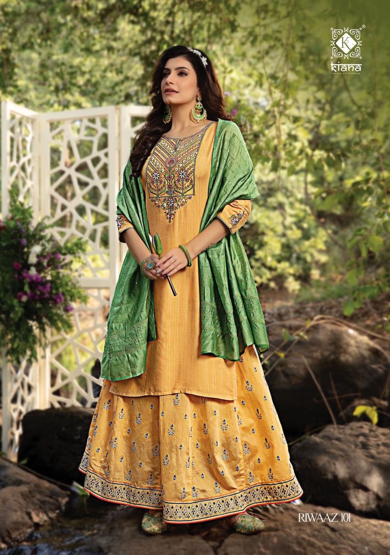 Kiana House Of Fashion Riwaaz Viscose Lurex With Embroidery Work Combo Set  Of Party Wear Kurtis