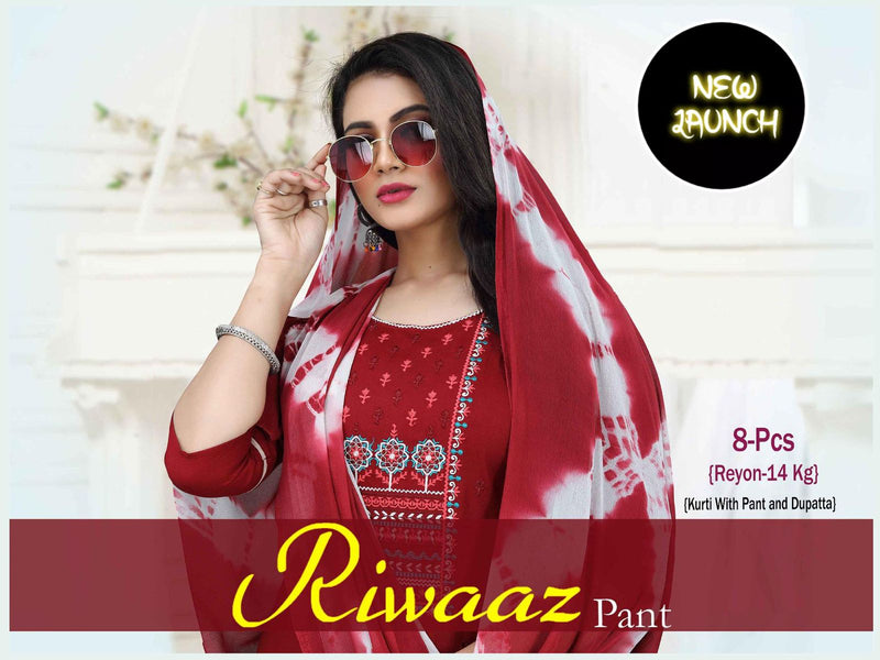 Beauty Queen Riwaaz Pant Rayon  Embroidered Festive Wear Kurtis With Bottom & Dupatta