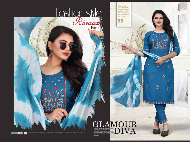 Beauty Queen Riwaaz Pant Rayon  Embroidered Festive Wear Kurtis With Bottom & Dupatta