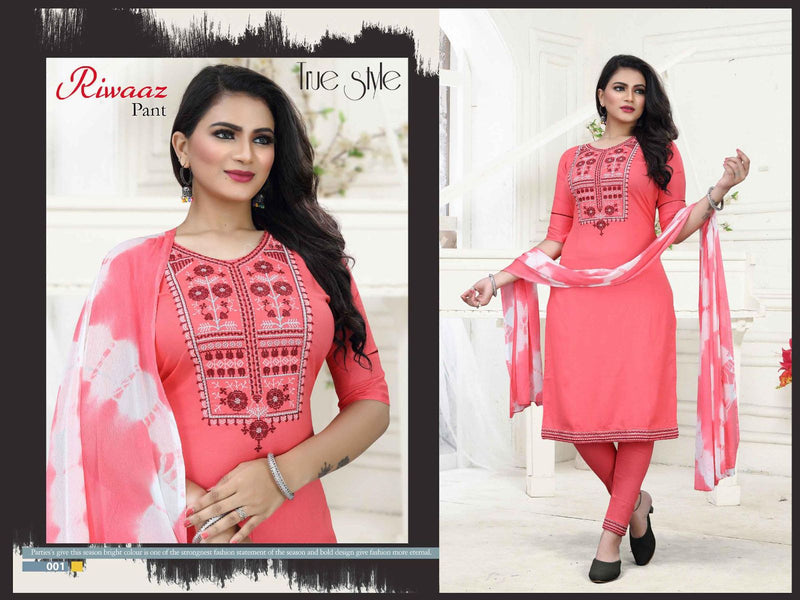 Beauty Queen Riwaaz Pant Rayon  Embroidered Festive Wear Kurtis With Bottom & Dupatta