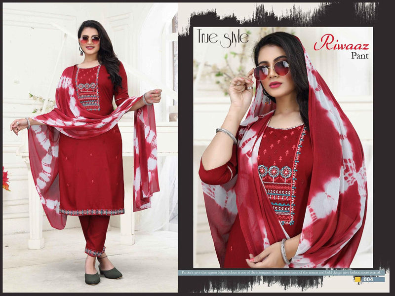 Beauty Queen Riwaaz Pant Rayon  Embroidered Festive Wear Kurtis With Bottom & Dupatta