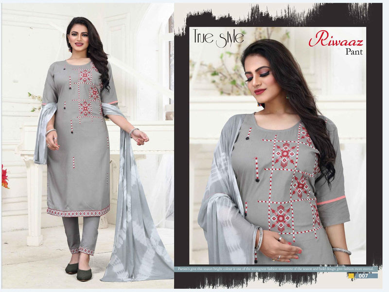 Beauty Queen Riwaaz Pant Rayon  Embroidered Festive Wear Kurtis With Bottom & Dupatta