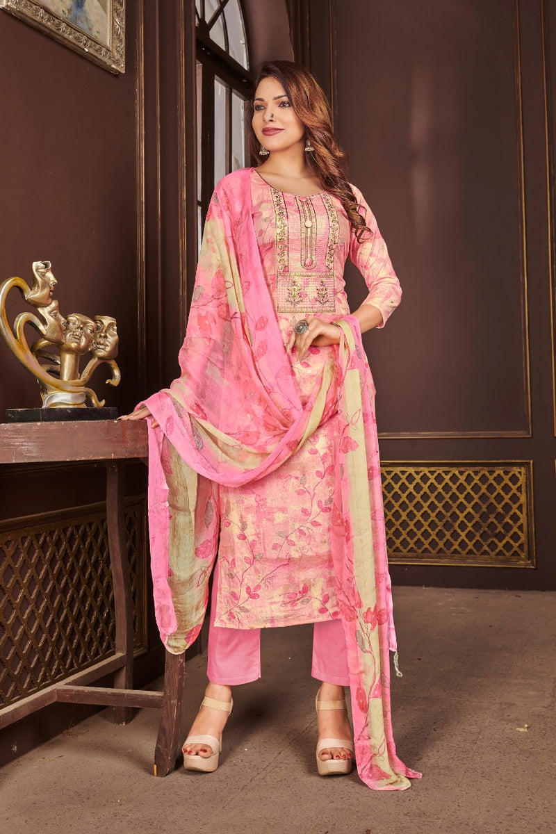Bipson Fashion Dno 1815 Cambric Cotton Printed With Heavy Embroidery Stylish Designer Salwar Suit