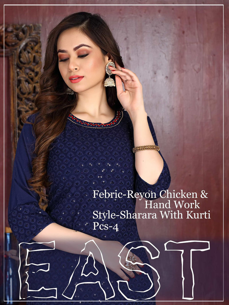 Riya East Chicken Rayon Party Wear Kurtis With Sharara Bottom