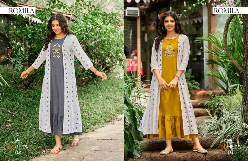 100 Miles Romila Pure Cotton With Heavy Embroidery Work Stylish Designer Casual Wear