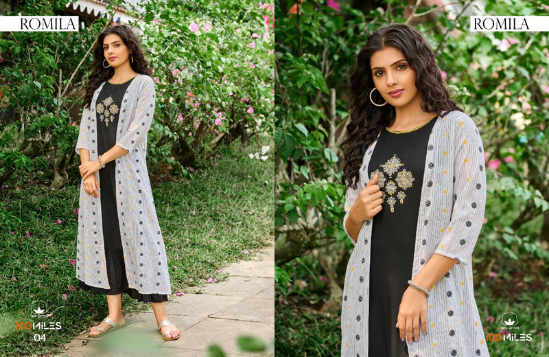100 Miles Romila Pure Cotton With Heavy Embroidery Work Stylish Designer Casual Wear