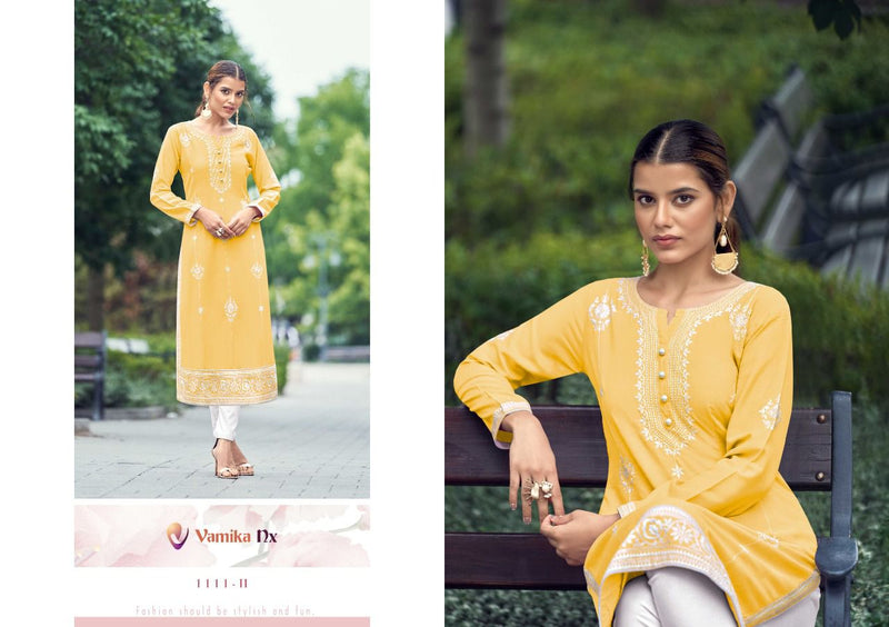 Vamika NX Rooh Vol 2 Gold Rayon Viscose Fancy Designer Party Wear Kurtis With Pants