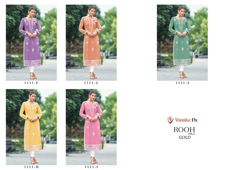 Vamika NX Rooh Vol 2 Gold Rayon Viscose Fancy Designer Party Wear Kurtis With Pants