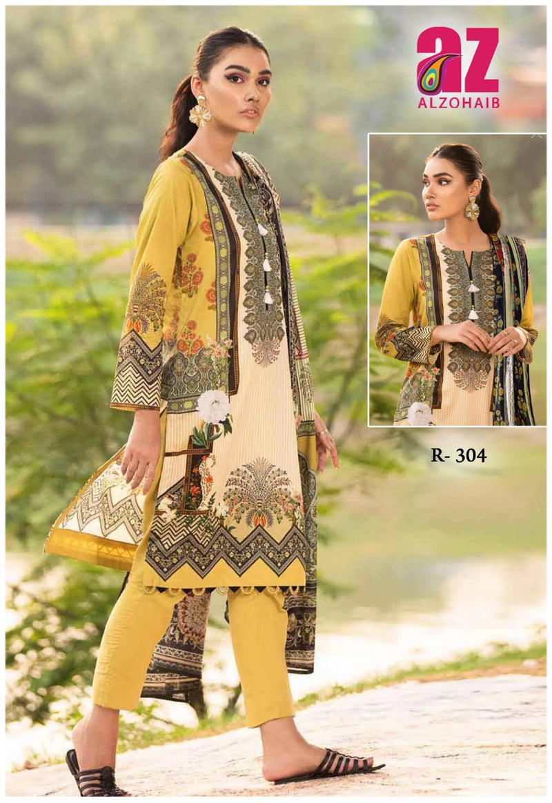 Al Zohaib Roohi Lawn Cotton Pakistani Style Printed Party Wear Salwar Suits