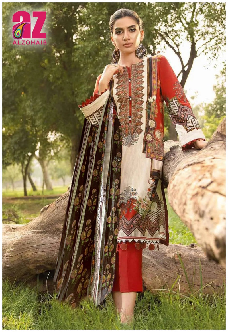 Al Zohaib Roohi Lawn Cotton Pakistani Style Printed Party Wear Salwar Suits