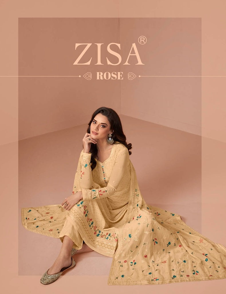 Zisa Rose Georgette Embroidered Swarovski Work Fancy Designer Partywear Salwar Kameez